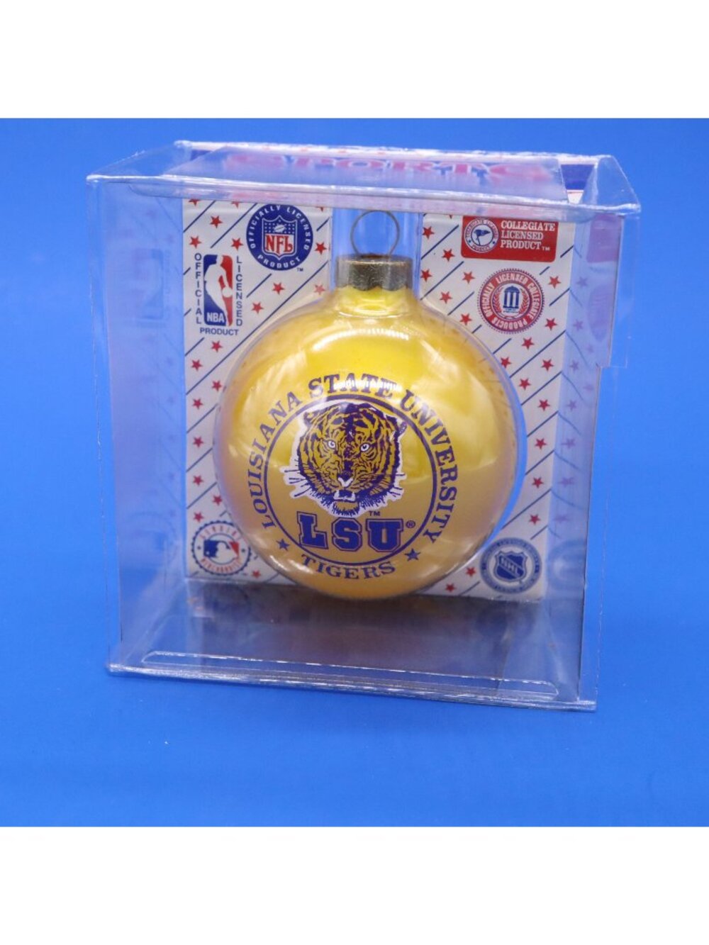 Vintage LSU Football Mike the Tiger Glass Christmas Ornament Made in USA NOS d